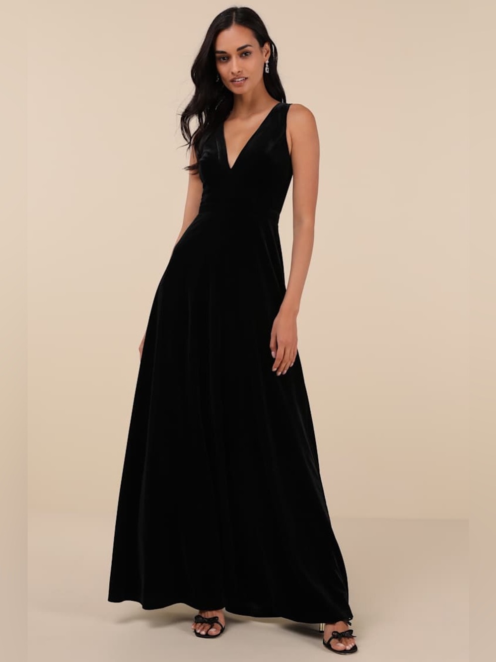 LULUS Dress Beautiful Night Black Velvet Maxi XL 14